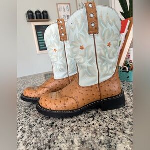ARIAT Ostrich Leather Starts Western Cowgirl Work Roper Boots Women’s Size 9B